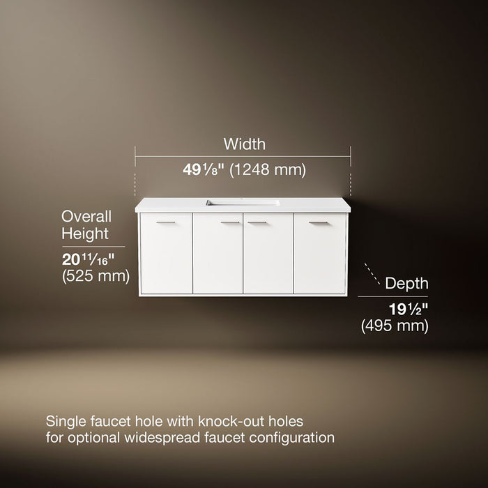 KOHLER K-CM99544-BD1 Jute 48" wall-hung bathroom vanity cabinet with sink and quartz top