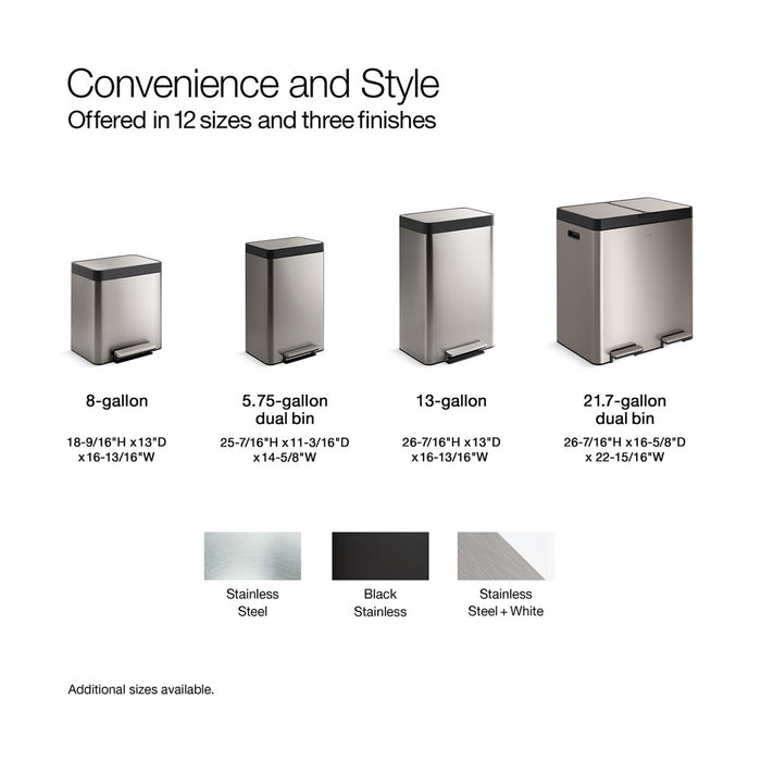 KOHLER K-REC35844 13-gallon curved step trash can