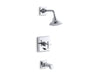 Kohler K-T13133-3A Pinstripe Rite-Temp bath and shower trim kit with push-button diverter and cross handle, 2.5 gpm