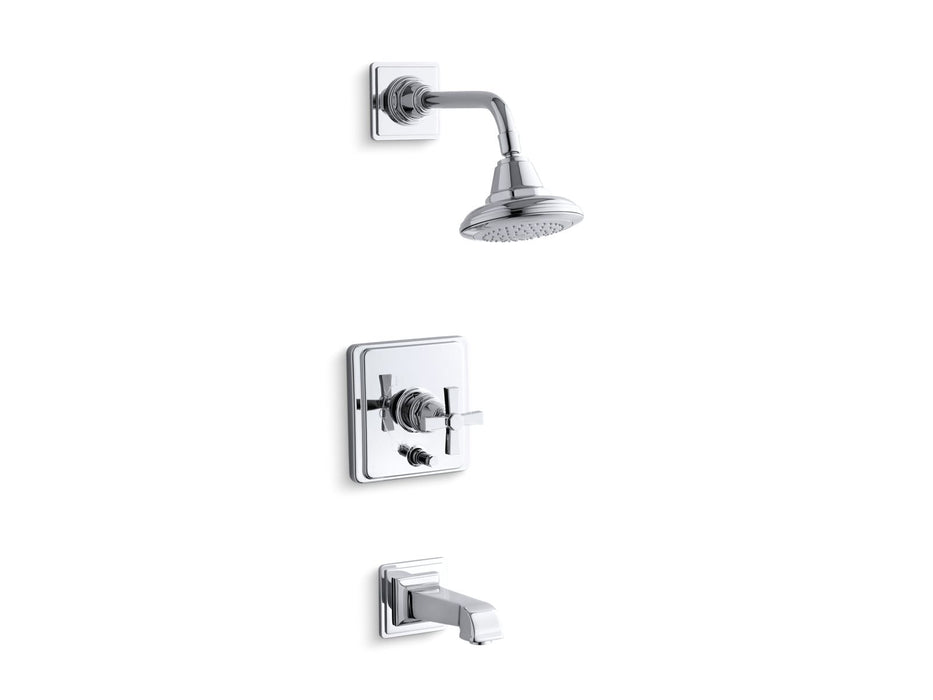 Kohler K-T13133-3A Pinstripe Rite-Temp bath and shower trim kit with push-button diverter and cross handle, 2.5 gpm