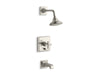 Kohler K-T13133-3A Pinstripe Rite-Temp bath and shower trim kit with push-button diverter and cross handle, 2.5 gpm