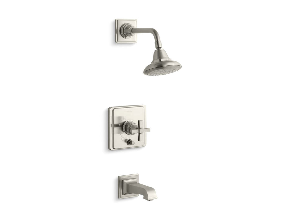 Kohler K-T13133-3A Pinstripe Rite-Temp bath and shower trim kit with push-button diverter and cross handle, 2.5 gpm