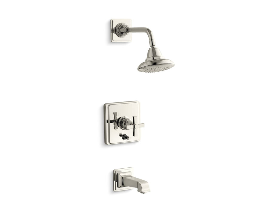 Kohler K-T13133-3A Pinstripe Rite-Temp bath and shower trim kit with push-button diverter and cross handle, 2.5 gpm