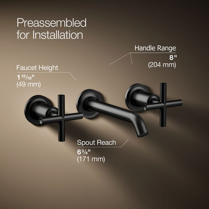KOHLER K-T14413-3 Purist Wall-mount bathroom sink faucet trim with Cross handles, 1.2 gpm