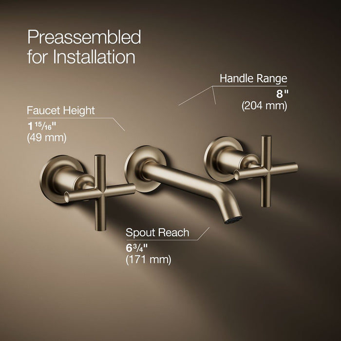 KOHLER K-T14413-3 Purist Wall-mount bathroom sink faucet trim with Cross handles, 1.2 gpm