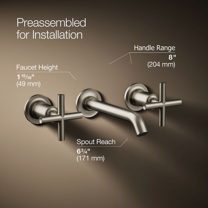 KOHLER K-T14413-3 Purist Wall-mount bathroom sink faucet trim with Cross handles, 1.2 gpm