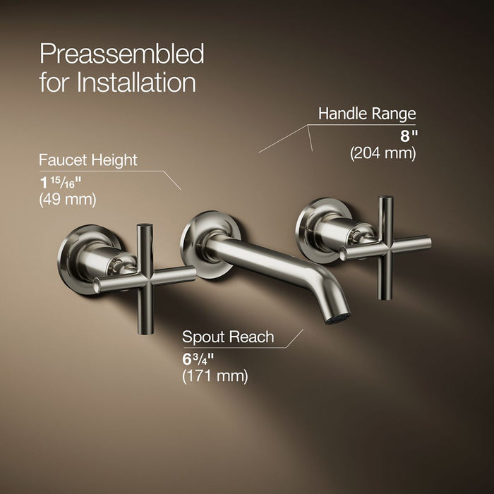 KOHLER K-T14413-3 Purist Wall-mount bathroom sink faucet trim with Cross handles, 1.2 gpm