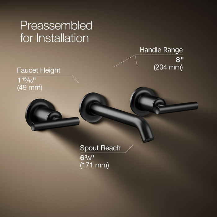 KOHLER K-T14413-4 Purist Wall-mount bathroom sink faucet trim with Lever handles, 1.2 gpm