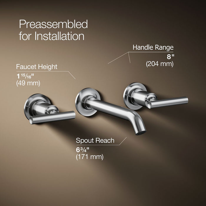 KOHLER K-T14413-4 Purist Wall-mount bathroom sink faucet trim with Lever handles, 1.2 gpm