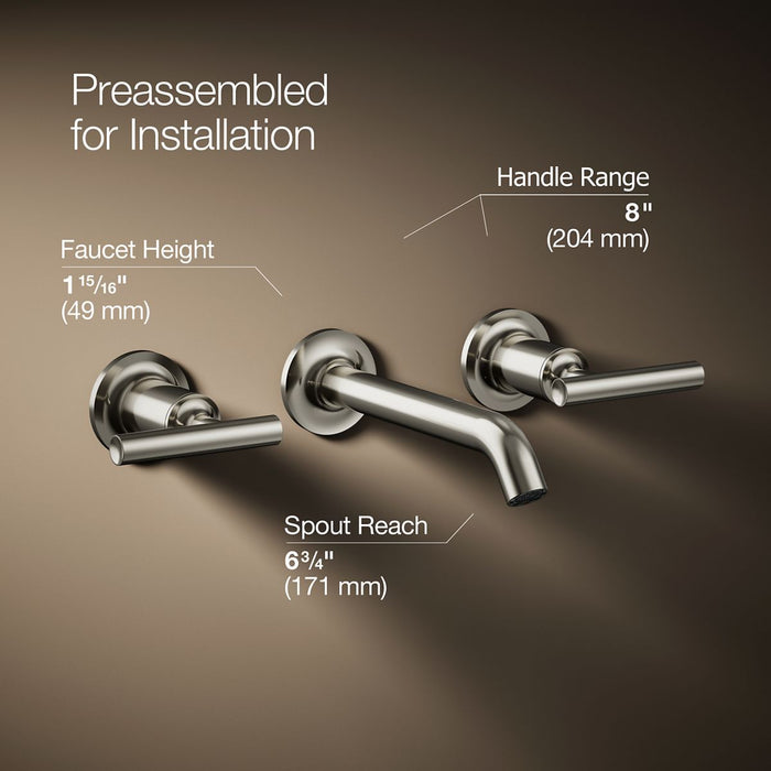 Kohler K-T14413-4 Purist Wall-mount bathroom sink faucet trim with Lever handles, 1.2 gpm
