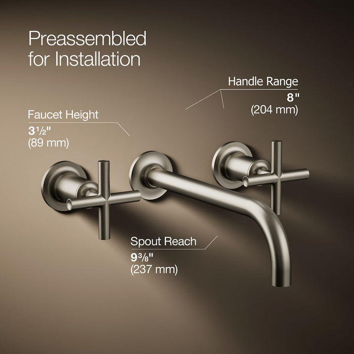 KOHLER K-T14414-3 Purist Wall-mount bathroom sink faucet trim with Cross handles, 1.2 gpm