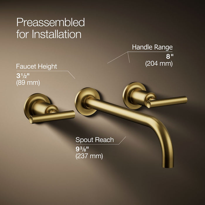 KOHLER K-T14414-4 Purist Wall-mount bathroom sink faucet trim with Lever handles, 1.2 gpm
