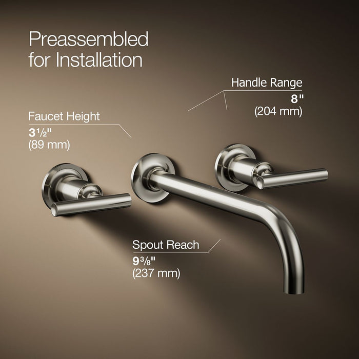 KOHLER K-T14414-4 Purist Wall-mount bathroom sink faucet trim with Lever handles, 1.2 gpm