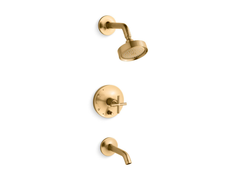 KOHLER K-T14420-3 Purist Rite-Temp bath and shower trim kit with push-button diverter and cross handle, 2.5 gpm, vibrant...