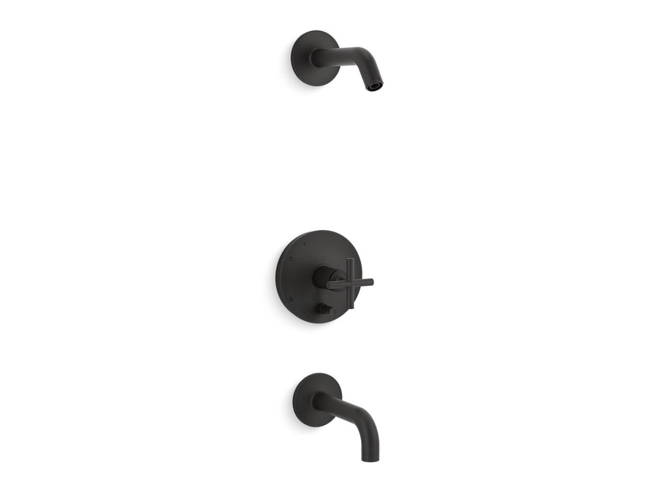 Kohler K-T14421-3L Purist Rite-Temp bath and shower trim kit with push-button diverter and cross handle, without showerhead