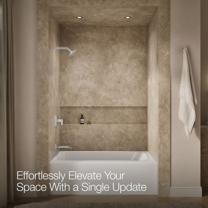 Up to 2 walls & multiple product categories visible, 1-point perspective