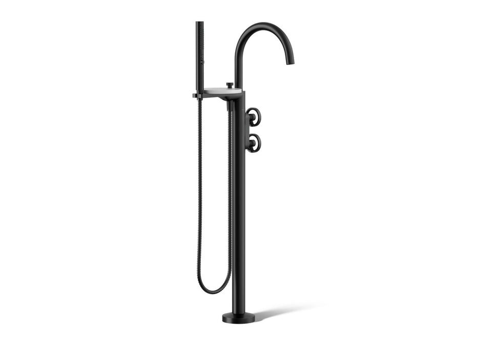 Kohler K-T77984-9 Components Floor-mount bath filler trim with industrial handles and handshower