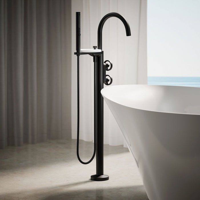 Kohler K-T77984-9 Components Floor-mount bath filler trim with industrial handles and handshower