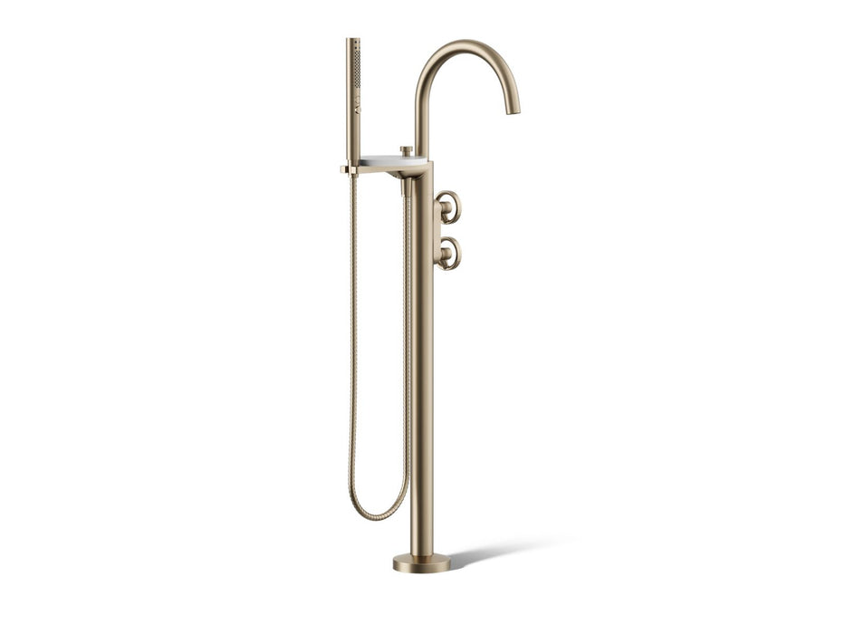 Kohler K-T77984-9 Components Floor-mount bath filler trim with industrial handles and handshower