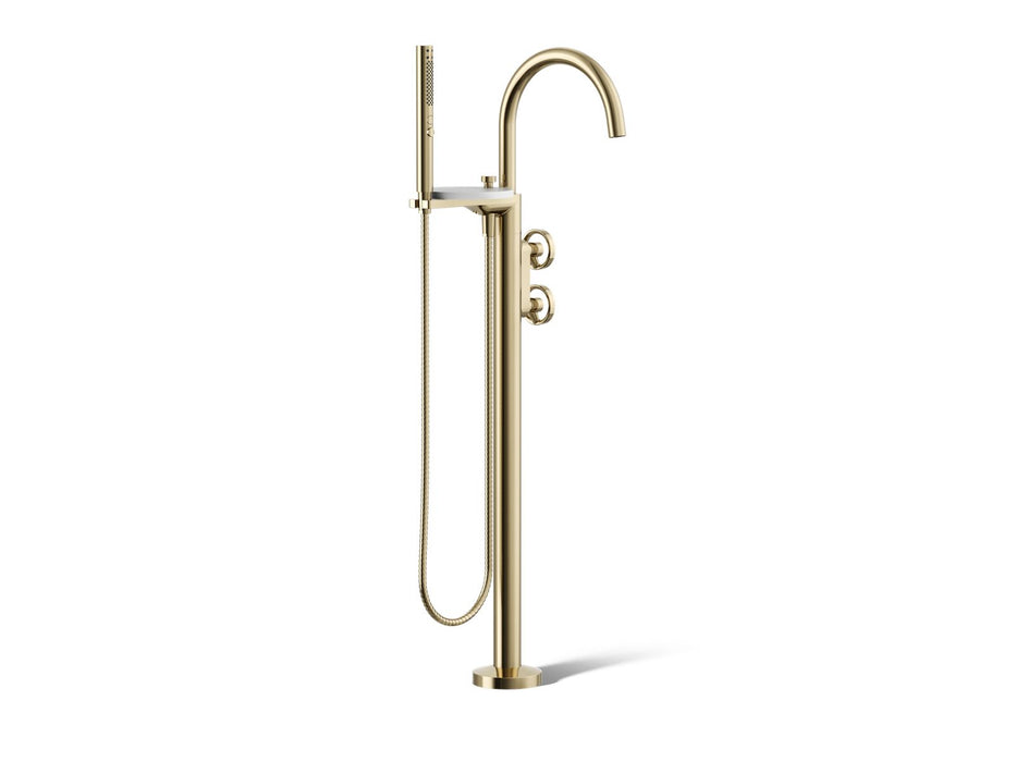 Kohler K-T77984-9 Components Floor-mount bath filler trim with industrial handles and handshower
