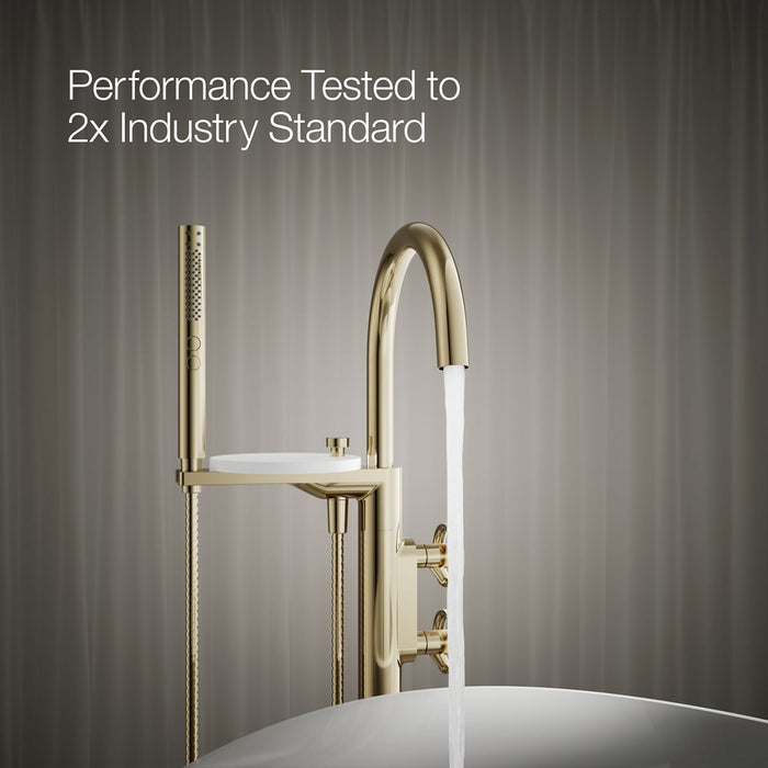Kohler K-T77984-9 Components Floor-mount bath filler trim with industrial handles and handshower