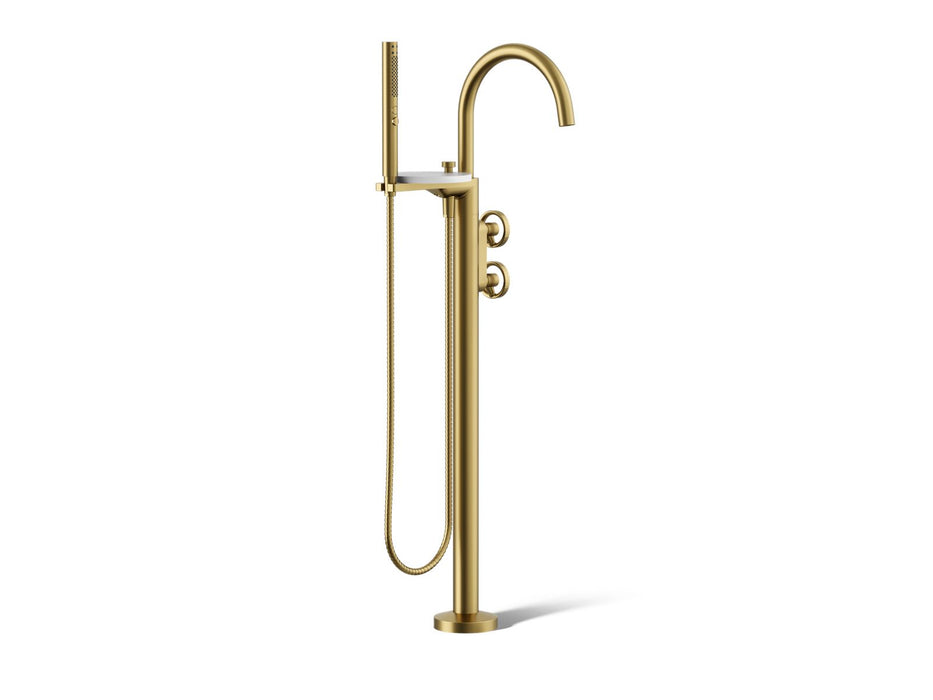 KOHLER K-T77984-9 Components Floor-mount bath filler trim with industrial handles and handshower