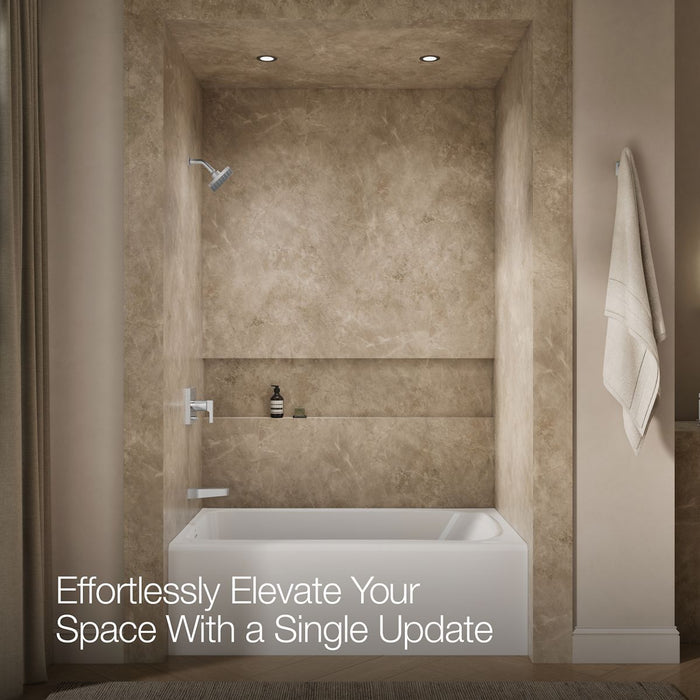 Up to 2 walls & multiple product categories visible, 1-point perspective