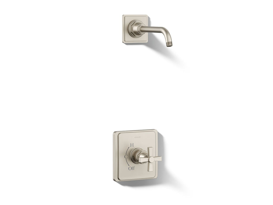 KOHLER K-TLS13134-3A Pinstripe Rite-Temp shower trim kit with cross handle, without showerhead