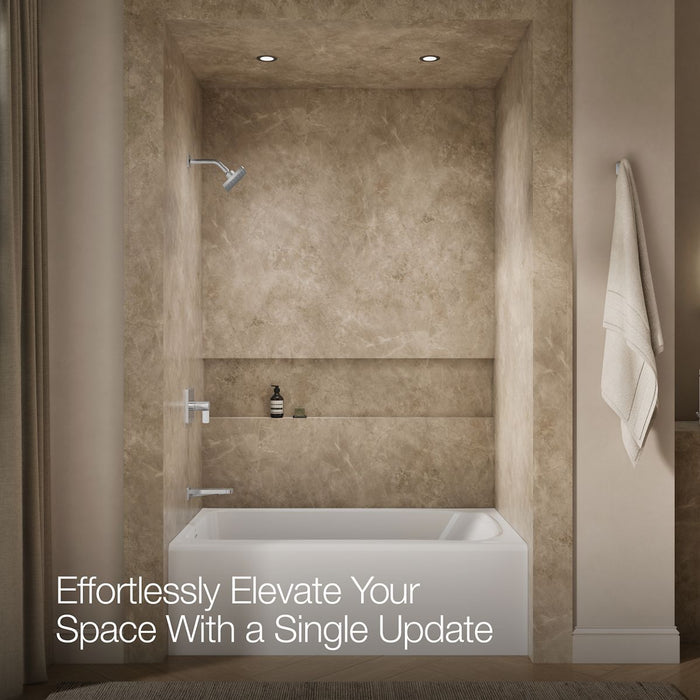 Up to 2 walls & multiple product categories visible, 1-point perspective