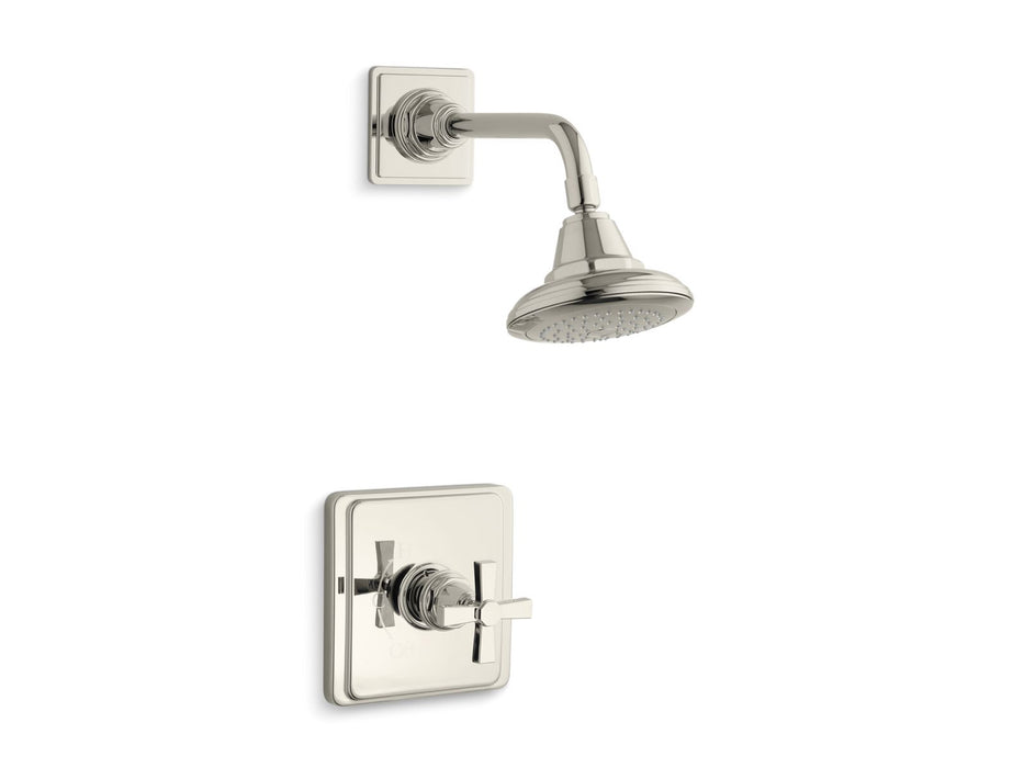Kohler K-TS13134-3A Pinstripe Rite-Temp shower trim kit with cross handle, 2.5 gpm