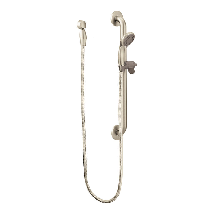 Moen 40124 Capstone 3F Hh Shr W/Grab Bar Chr, brushed nickel
