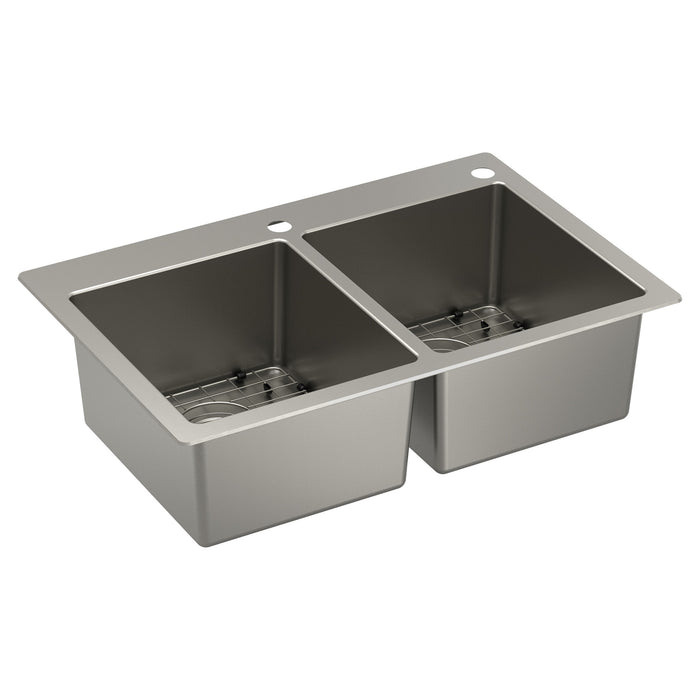 Moen Prep GS182072 33"X22" Stainless Steel 18 Gauge Double Bowl Dual Mount Sink