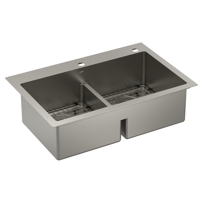 Moen Prep GS182082 33"X22" Stainless Steel 18 Gauge Double Bowl Dual Mount Sink
