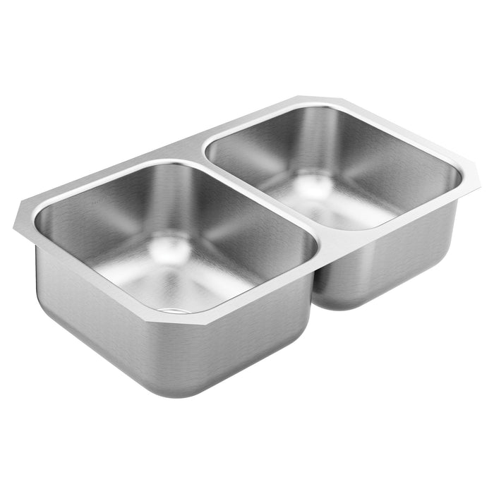 Moen GS18211 31.75 X 18.25 Stainless Steel 18 Gauge Double Bowl Sink, satin stainless