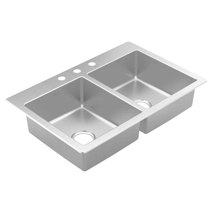 Moen Prep GS202683 33"X22" Stainless Steel 20 Gauge Double Bowl Drop In Sink