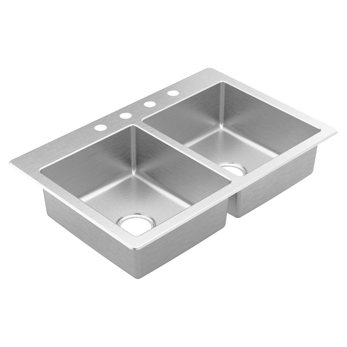 Moen Prep GS202684 33"X22" Stainless Steel 20 Gauge Double Bowl Drop In Sink