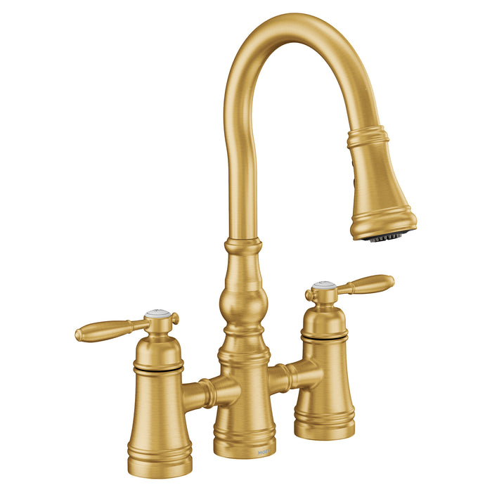 Moen Weymouth S73204 Two-Handle Pulldown Kitchen Faucet, brushed gold