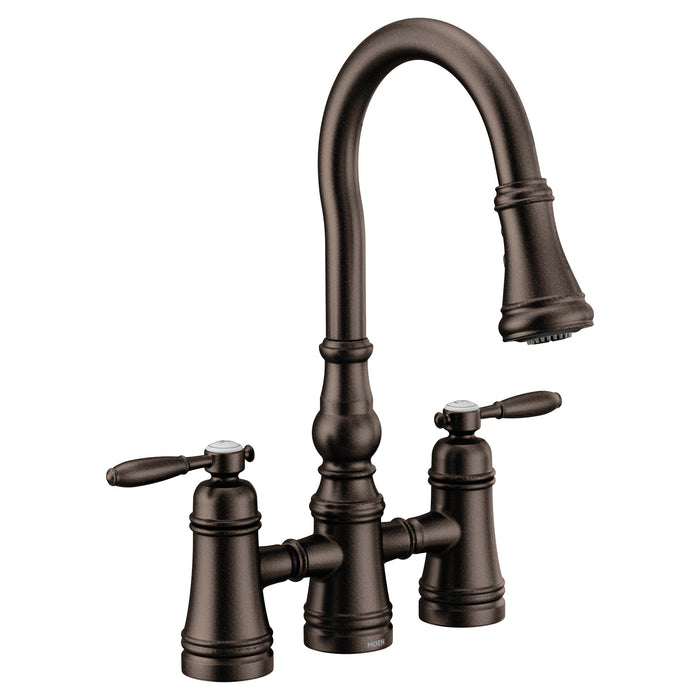 Moen Weymouth S73204 Two-Handle Pulldown Kitchen Faucet, oil rubbed bronze