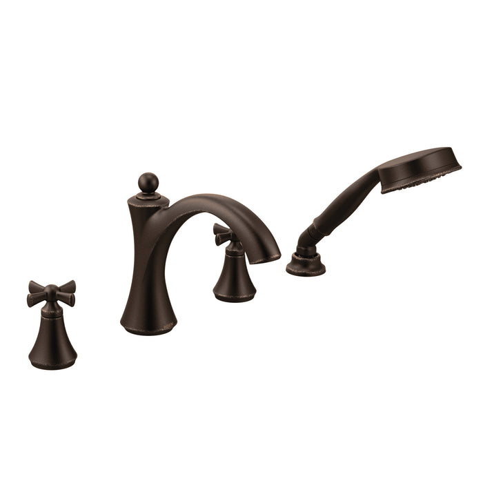 Moen T658 Wynford Two Handle Diverter Roman Tub Faucet Includes Hand Shower, oil rubbed bronze