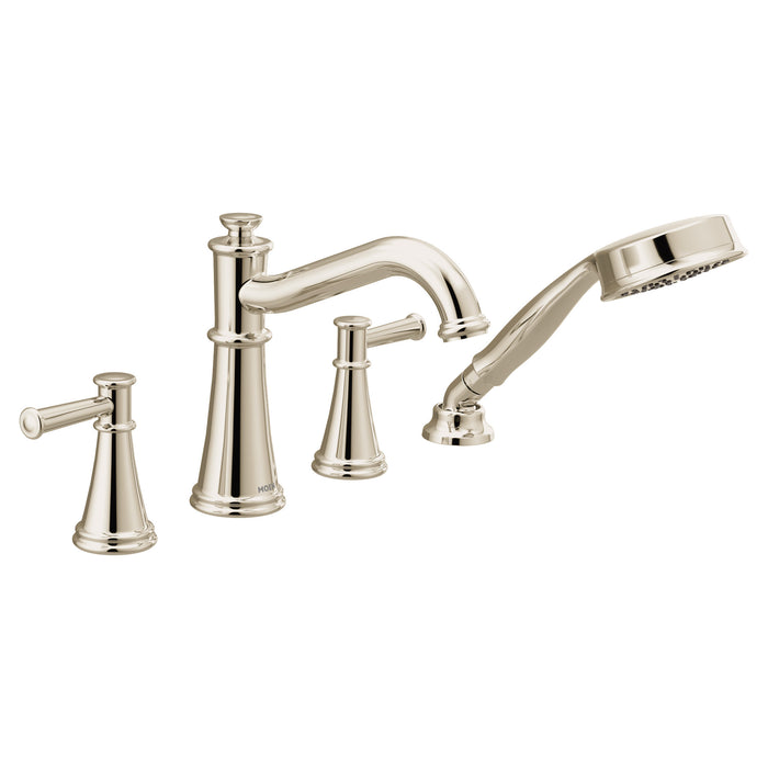 Moen Belfield T9024 Two-Handle Roman Tub Faucet Includes Hand Shower, polished nickel