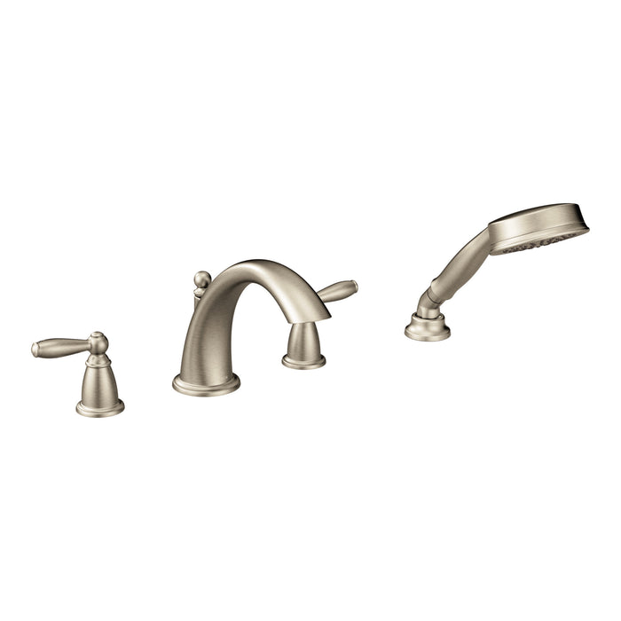 Moen Brantford T924 Two-Handle Roman Tub Faucet Includes Hand Shower, brushed nickel