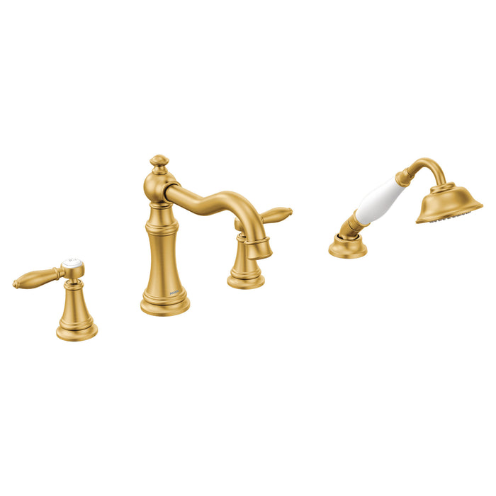 Moen Weymouth TS21104 Two-Handle Roman Tub Faucet Includes Hand Shower, brushed gold