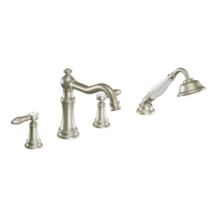 Moen Weymouth TS21104 Two-Handle Roman Tub Faucet Includes Hand Shower, brushed nickel