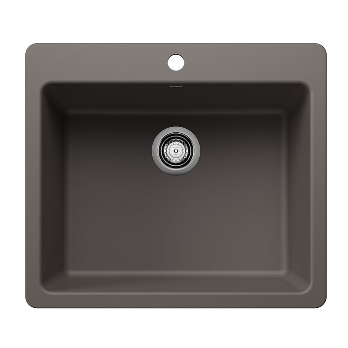 BLANCO Liven SILGRANIT 25" Single Bowl Dual Mount Kitchen Sink - Volcano Gray