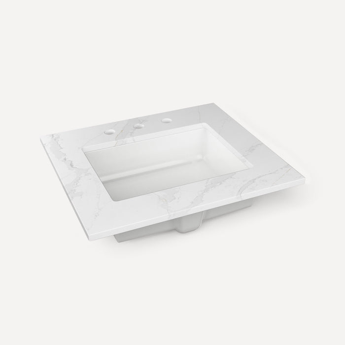 Robern Engineered Stone Top Quartz Stone Vanity Top, 24" x 1-1/8" x 23", Center Undercounter Sink, Three Hole, For Senda