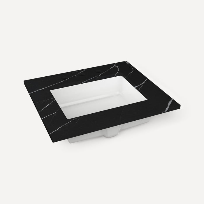 Robern Engineered Stone Top Quartz Stone Vanity Top, 24" x 1-1/8" x 23", Center Undercounter Sink, Three Hole, For Senda