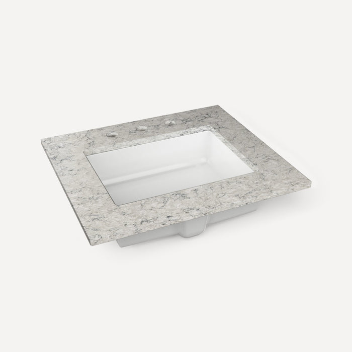 Robern Engineered Stone Top Quartz Stone Vanity Top, 24" x 1-1/8" x 23", Center Undercounter Sink, Three Hole, For Senda