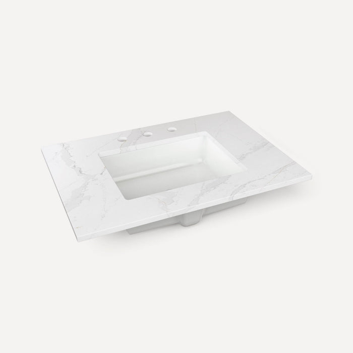 Robern Engineered Stone Top Quartz Stone Vanity Top, 30" x 1-1/8" x 23", Center Undercounter Sink, Three Hole, For Senda