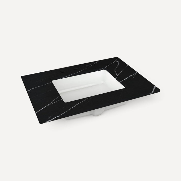 Robern Engineered Stone Top Quartz Stone Vanity Top, 30" x 1-1/8" x 23", Center Undercounter Sink, Three Hole, For Senda