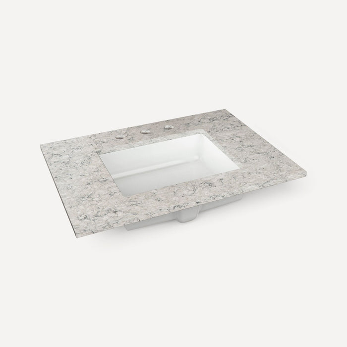 Robern Engineered Stone Top Quartz Stone Vanity Top, 30" x 1-1/8" x 23", Center Undercounter Sink, Three Hole, For Senda